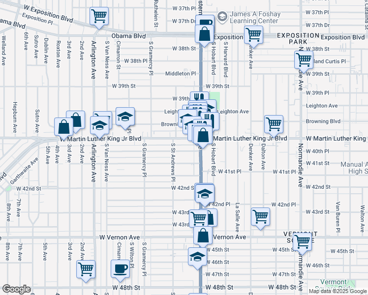 map of restaurants, bars, coffee shops, grocery stores, and more near 1762 West 41st Street in Los Angeles