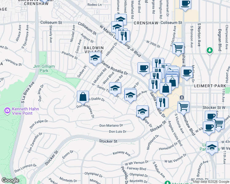 map of restaurants, bars, coffee shops, grocery stores, and more near 4001 Santo Tomas Drive in Los Angeles
