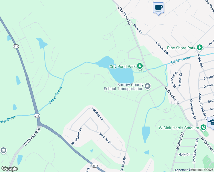 map of restaurants, bars, coffee shops, grocery stores, and more near 612 Teal Drive in Winder