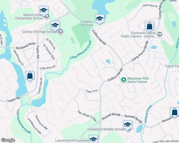 map of restaurants, bars, coffee shops, grocery stores, and more near 2048 Wildcat Cliffs Lane in Lawrenceville