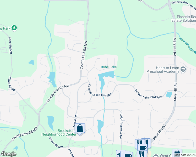 map of restaurants, bars, coffee shops, grocery stores, and more near 2436 Camden Lake View Northwest in Acworth