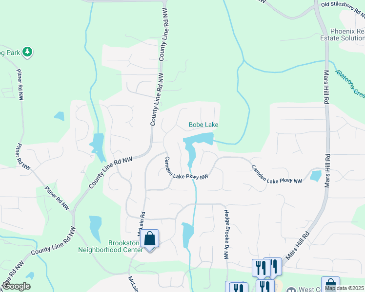 map of restaurants, bars, coffee shops, grocery stores, and more near 2436 Camden Lake View Northwest in Acworth