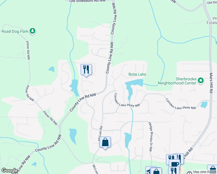 map of restaurants, bars, coffee shops, grocery stores, and more near 2048 McLain Road in Acworth