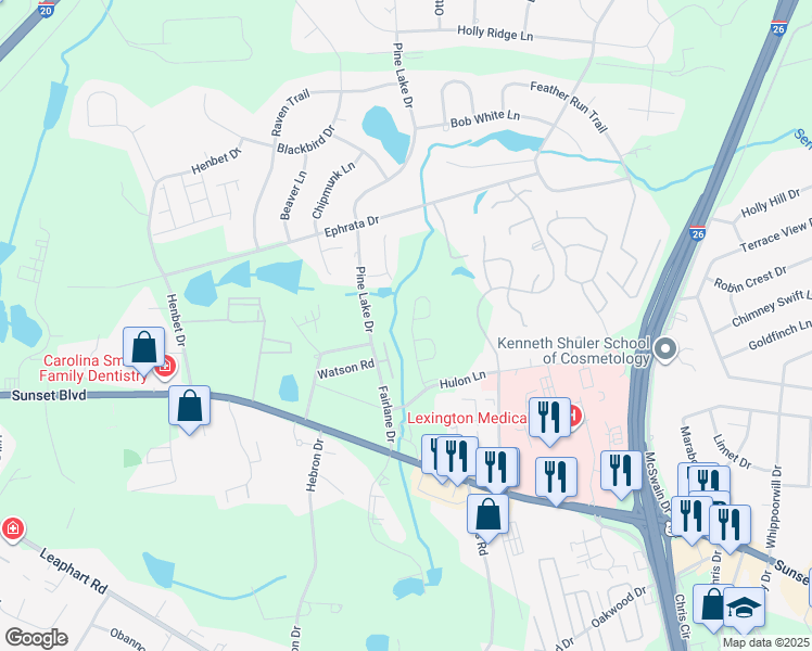 map of restaurants, bars, coffee shops, grocery stores, and more near 917 Hulon Lane in West Columbia