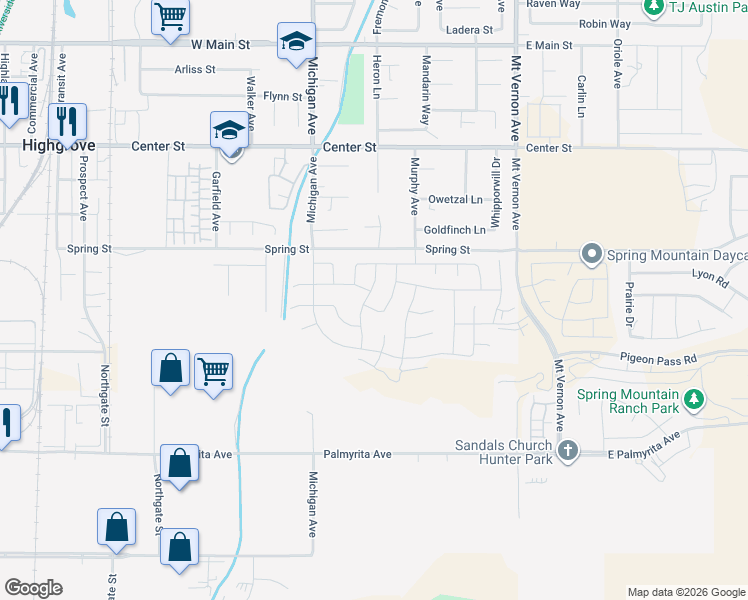 map of restaurants, bars, coffee shops, grocery stores, and more near 501-699 Murphy Avenue in Riverside