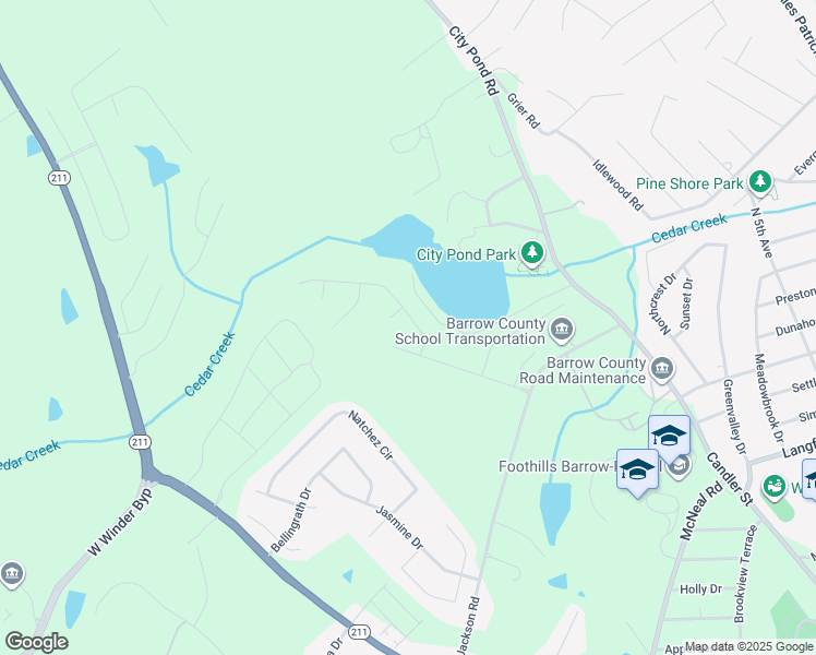 map of restaurants, bars, coffee shops, grocery stores, and more near 727 Overlook Drive in Winder