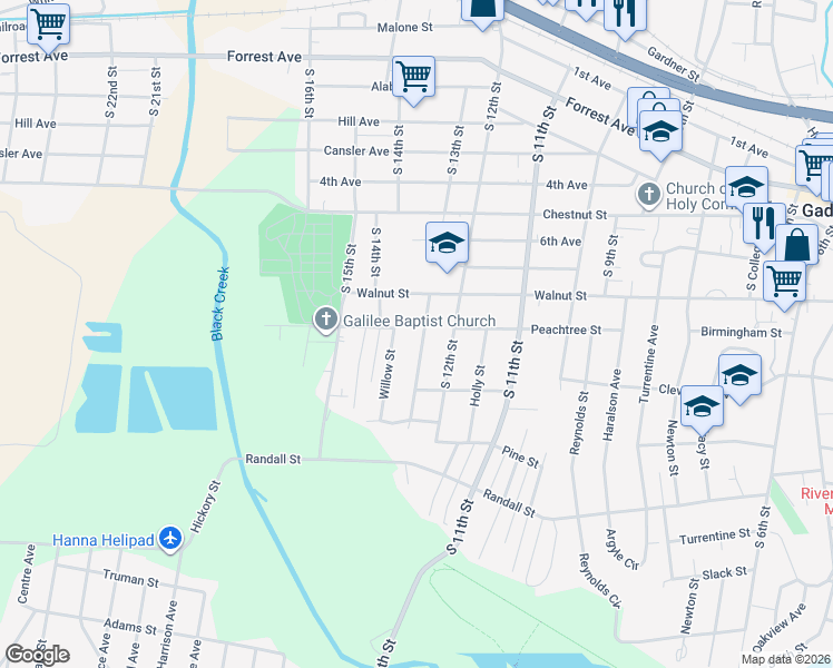 map of restaurants, bars, coffee shops, grocery stores, and more near 806 South 14th Street in Gadsden