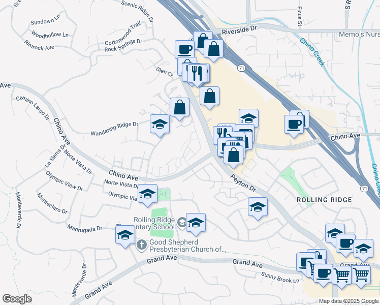 map of restaurants, bars, coffee shops, grocery stores, and more near 2784 Eagle Crest Road in Chino Hills