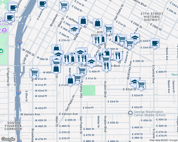 map of restaurants, bars, coffee shops, grocery stores, and more near in Los Angeles