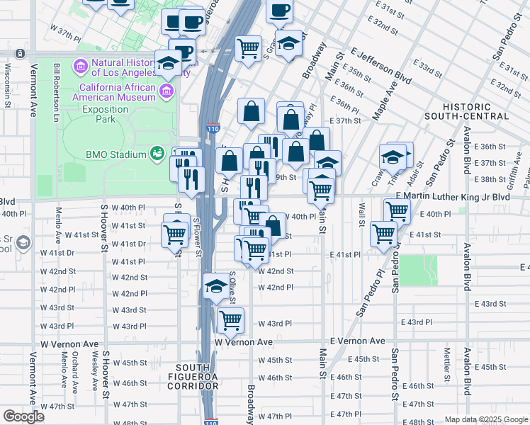 map of restaurants, bars, coffee shops, grocery stores, and more near in Los Angeles