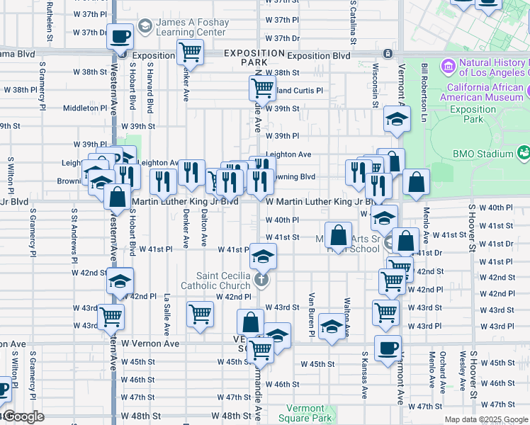map of restaurants, bars, coffee shops, grocery stores, and more near in Los Angeles
