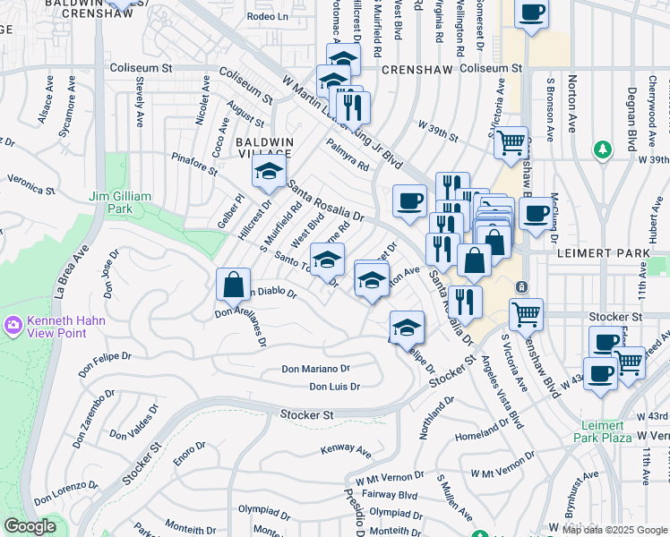 map of restaurants, bars, coffee shops, grocery stores, and more near 4159 Buckingham Road in Los Angeles