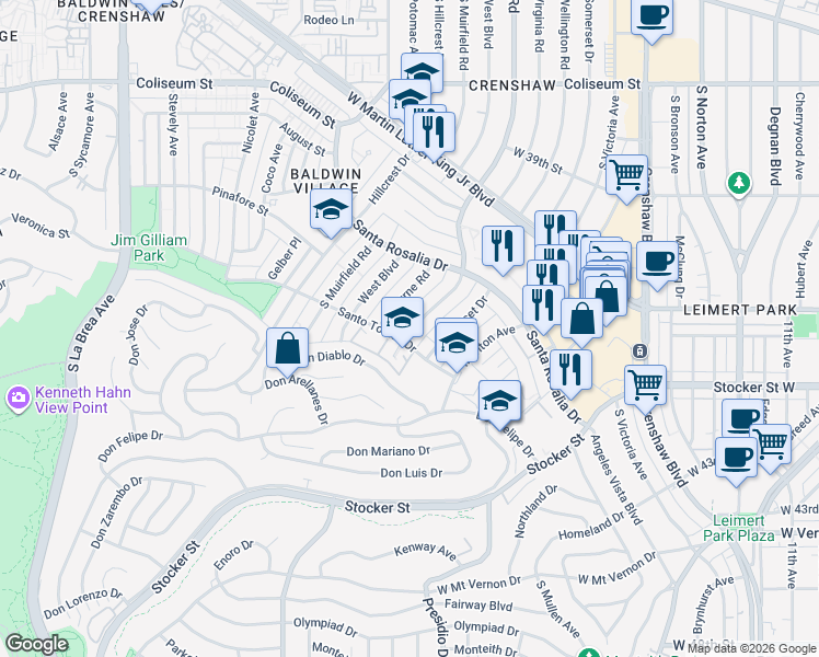 map of restaurants, bars, coffee shops, grocery stores, and more near 4159 Buckingham Road in Los Angeles