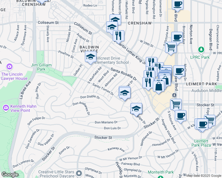 map of restaurants, bars, coffee shops, grocery stores, and more near 4159 Buckingham Road in Los Angeles
