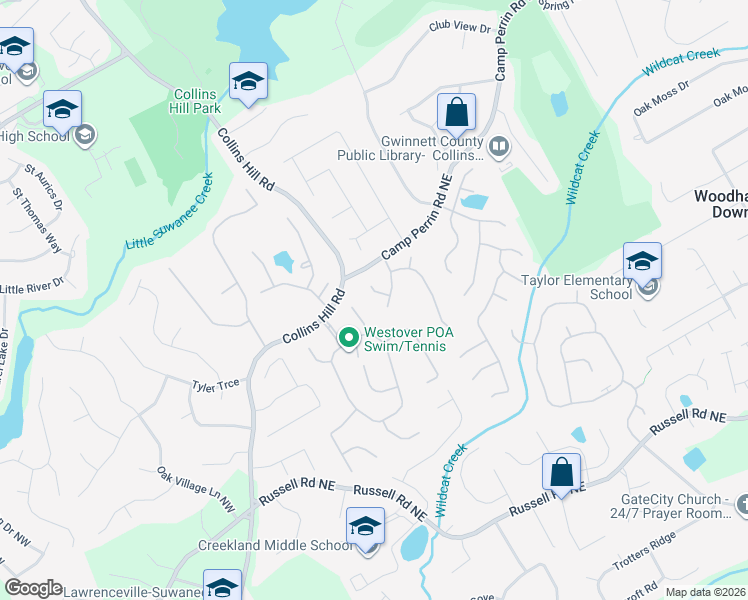map of restaurants, bars, coffee shops, grocery stores, and more near 285 Rose Ivy Court in Lawrenceville