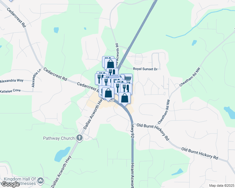 map of restaurants, bars, coffee shops, grocery stores, and more near 8876 Dallas Acworth Highway in Dallas