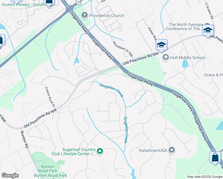 map of restaurants, bars, coffee shops, grocery stores, and more near 2576 Wynnton Drive in Duluth