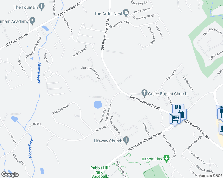 map of restaurants, bars, coffee shops, grocery stores, and more near 834 Nichols Landing Lane in Dacula