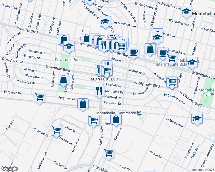 map of restaurants, bars, coffee shops, grocery stores, and more near in East Los Angeles