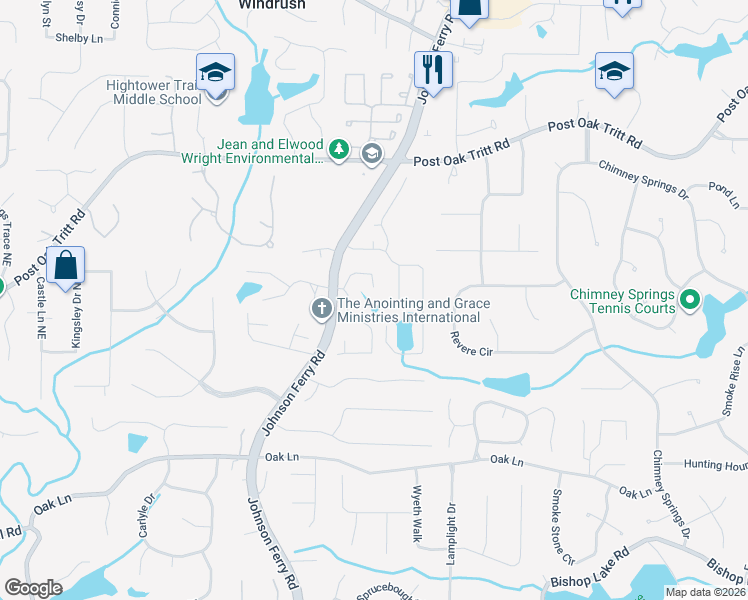 map of restaurants, bars, coffee shops, grocery stores, and more near 4036 Regency Lake Trail in Marietta