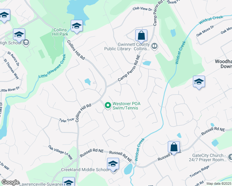map of restaurants, bars, coffee shops, grocery stores, and more near 285 Rose Ivy Court in Lawrenceville
