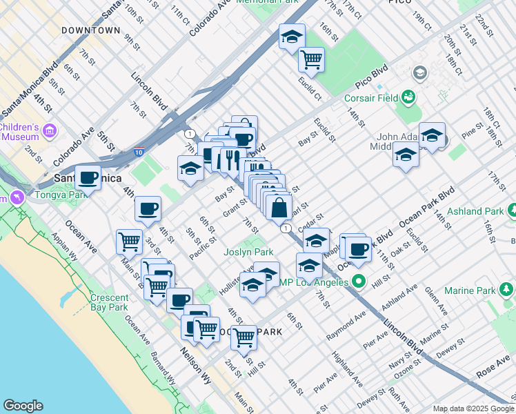map of restaurants, bars, coffee shops, grocery stores, and more near 2120 Lincoln Boulevard in Santa Monica