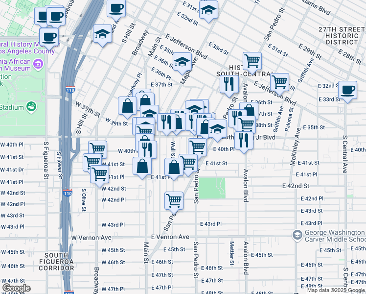 map of restaurants, bars, coffee shops, grocery stores, and more near in Los Angeles