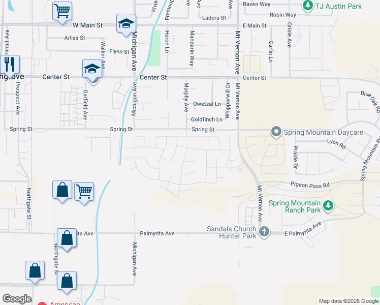 map of restaurants, bars, coffee shops, grocery stores, and more near 500-698 Murphy Avenue in Riverside