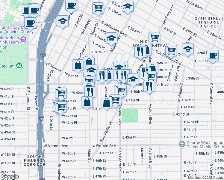 map of restaurants, bars, coffee shops, grocery stores, and more near in Los Angeles