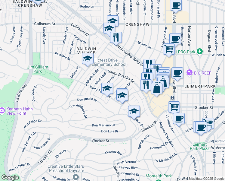 map of restaurants, bars, coffee shops, grocery stores, and more near 4159 Buckingham Road in Los Angeles