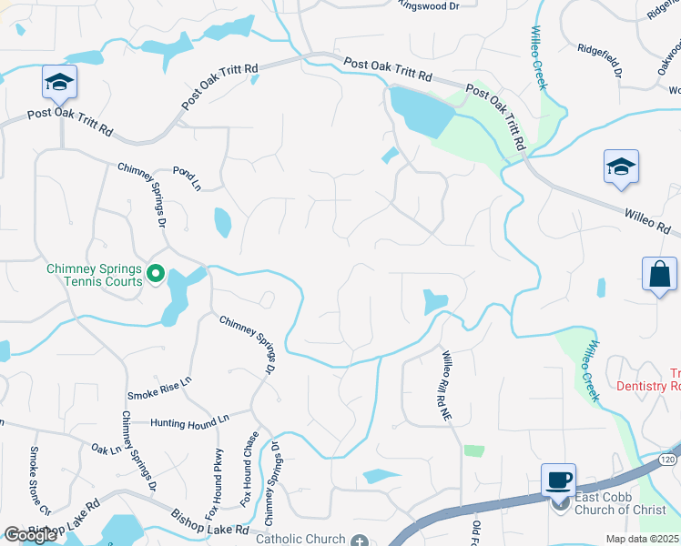 map of restaurants, bars, coffee shops, grocery stores, and more near 2249 Hill Creek Way in Marietta