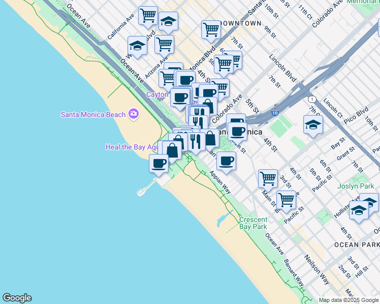 map of restaurants, bars, coffee shops, grocery stores, and more near in Santa Monica