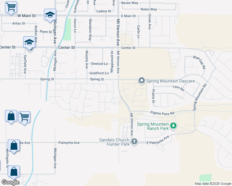 map of restaurants, bars, coffee shops, grocery stores, and more near 560-698 Mount Vernon Avenue in Riverside