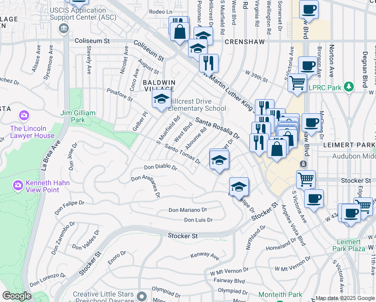 map of restaurants, bars, coffee shops, grocery stores, and more near 4086 Abourne Road in Los Angeles