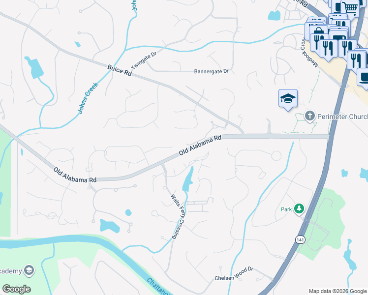 map of restaurants, bars, coffee shops, grocery stores, and more near 5272 Lacosta Lane in Alpharetta