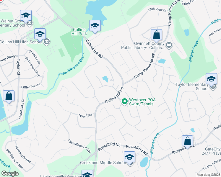 map of restaurants, bars, coffee shops, grocery stores, and more near 295 Wildcat Lake Drive in Lawrenceville