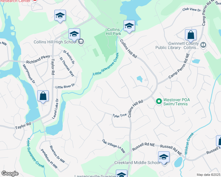 map of restaurants, bars, coffee shops, grocery stores, and more near 2140 Wildcat Cliffs Way in Lawrenceville