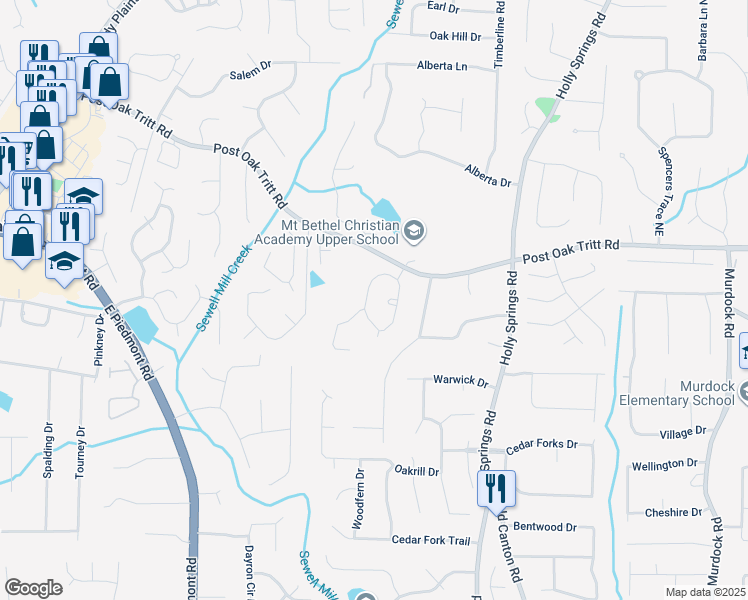 map of restaurants, bars, coffee shops, grocery stores, and more near 2486 Alston Drive Northeast in Marietta