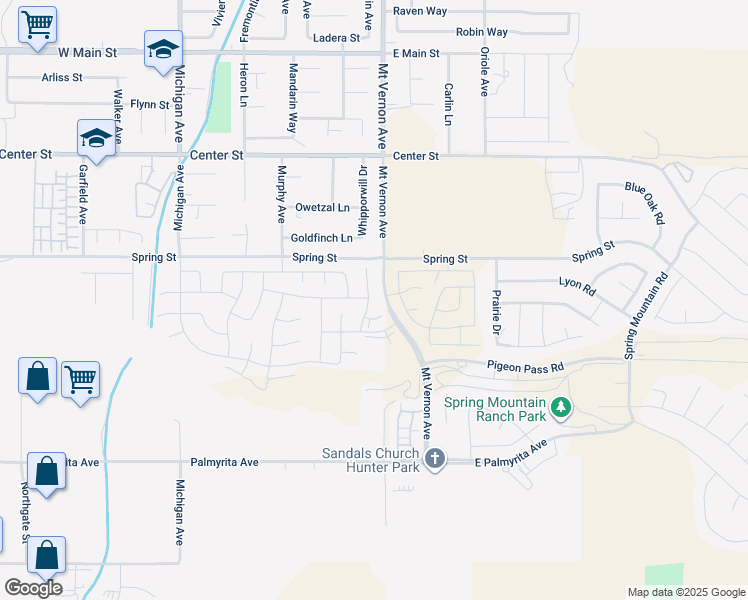 map of restaurants, bars, coffee shops, grocery stores, and more near 7608 Citrusmoon Court in Riverside