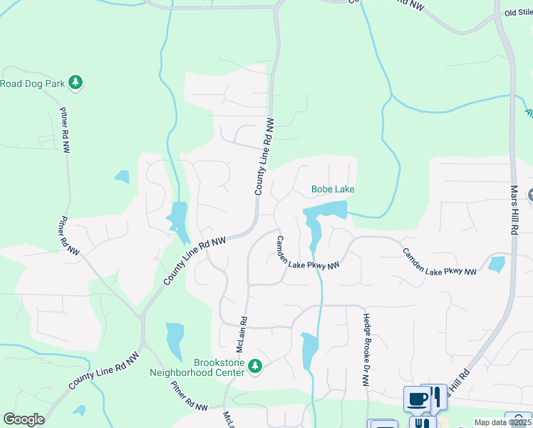 map of restaurants, bars, coffee shops, grocery stores, and more near 5554 Kingstree Pass Northwest in Acworth