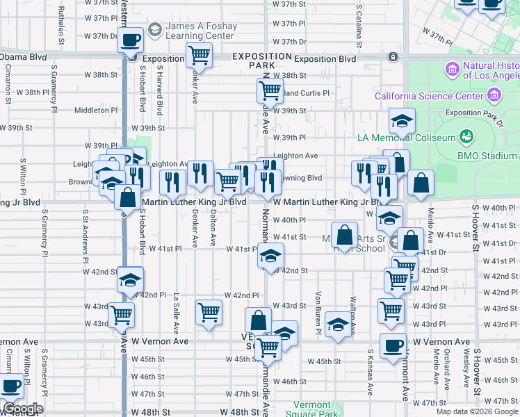 map of restaurants, bars, coffee shops, grocery stores, and more near in Los Angeles