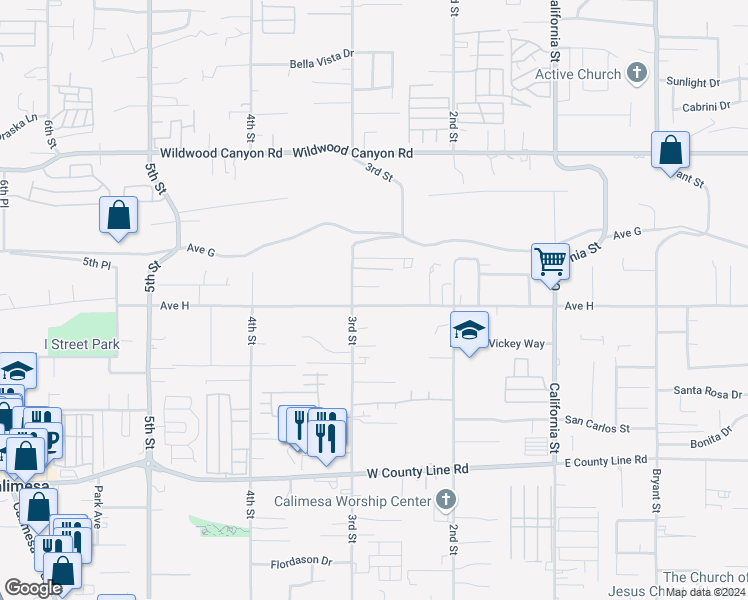 map of restaurants, bars, coffee shops, grocery stores, and more near 34740 Avenue H in Yucaipa