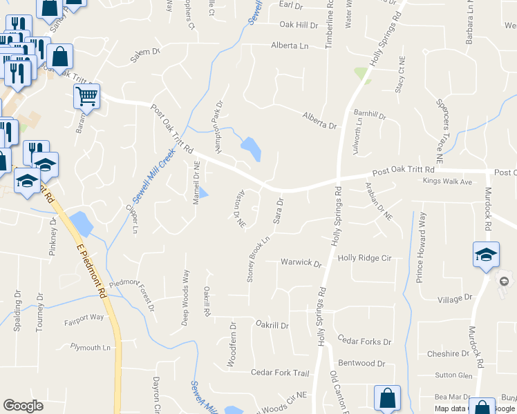 map of restaurants, bars, coffee shops, grocery stores, and more near 2448 Alston Drive Northeast in Marietta