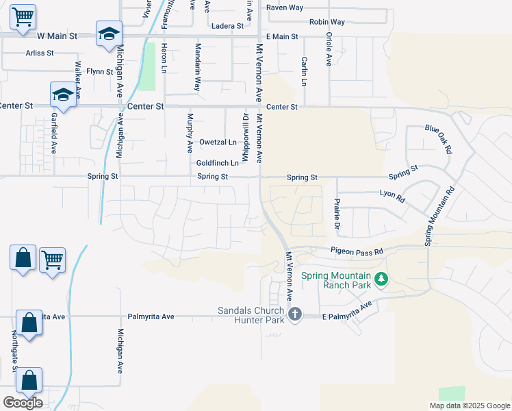 map of restaurants, bars, coffee shops, grocery stores, and more near 560-698 Mount Vernon Avenue in Riverside