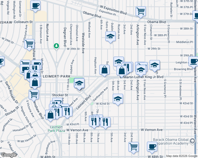 map of restaurants, bars, coffee shops, grocery stores, and more near 4056 Creed Avenue in Los Angeles
