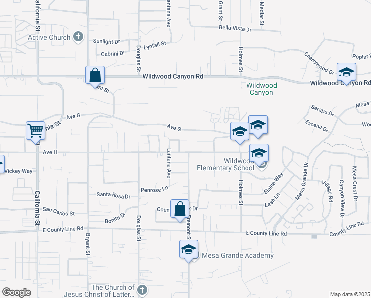 map of restaurants, bars, coffee shops, grocery stores, and more near 35656 Avenue H in Yucaipa