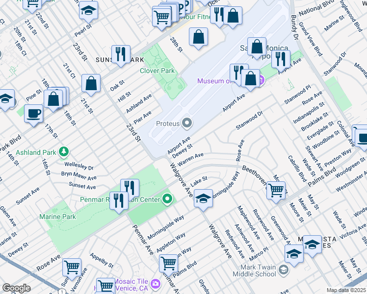 map of restaurants, bars, coffee shops, grocery stores, and more near 13203 Dewey Street in Los Angeles