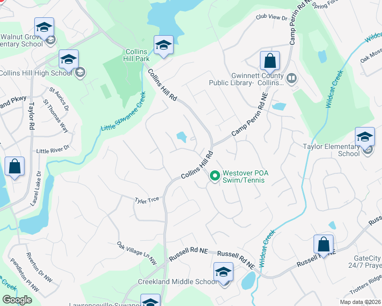 map of restaurants, bars, coffee shops, grocery stores, and more near 295 Wildcat Lake Drive in Lawrenceville