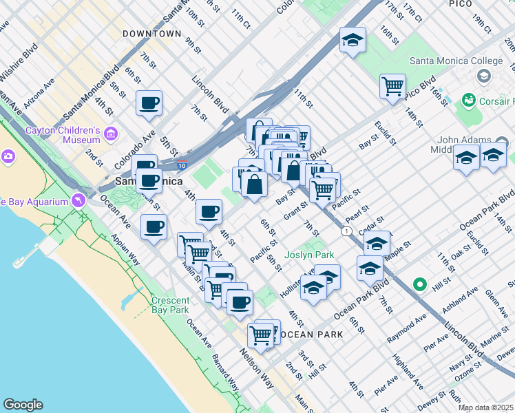 map of restaurants, bars, coffee shops, grocery stores, and more near 1920 6th Street in Santa Monica