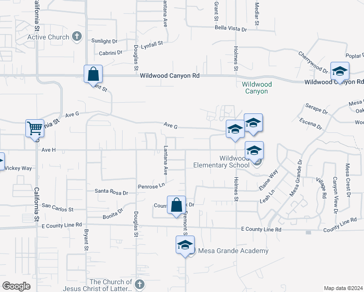 map of restaurants, bars, coffee shops, grocery stores, and more near 35656 Avenue H in Yucaipa